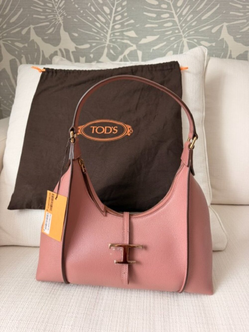 TOD'S T Timeless Dusty Pink Leather Small Hobo Bag